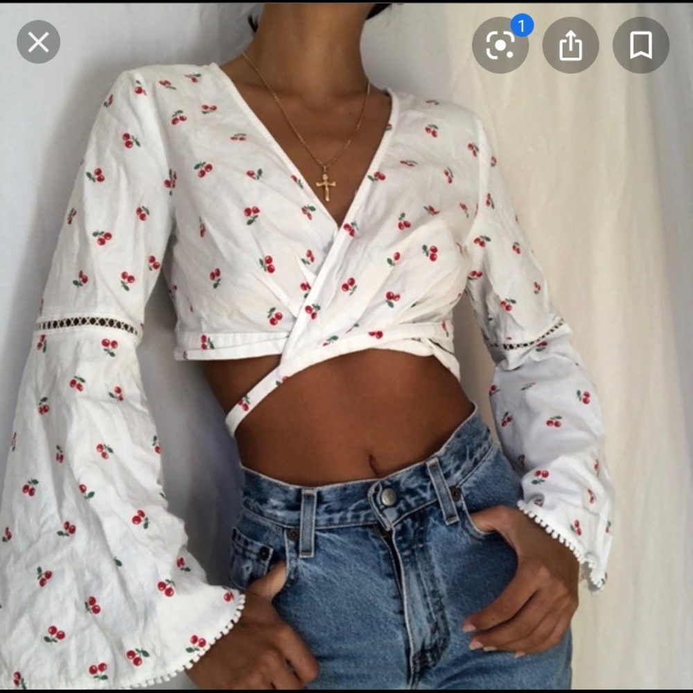 LF cherry bell sleeve crop top